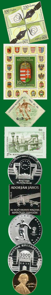 Ungarische Briefmarken und Münzen